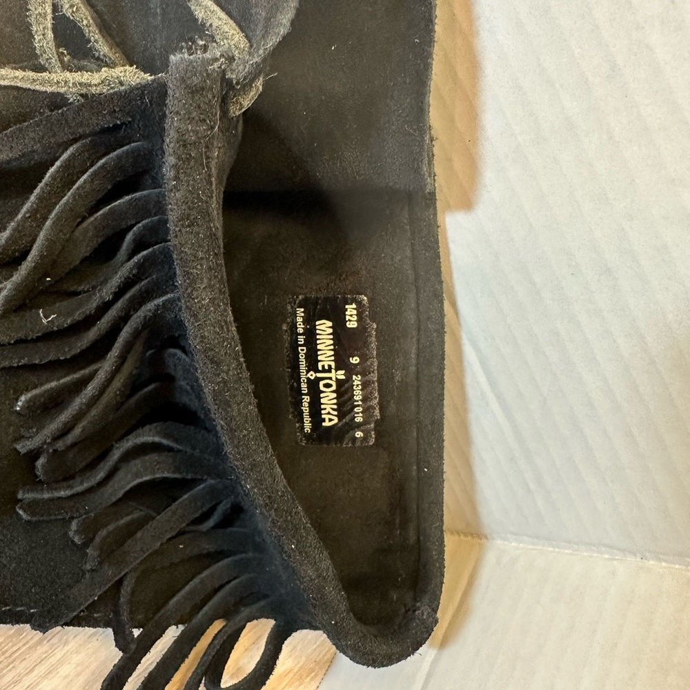Minnetonka Black Suede Lace-Up Fringe Boots - Picture 8 of 8